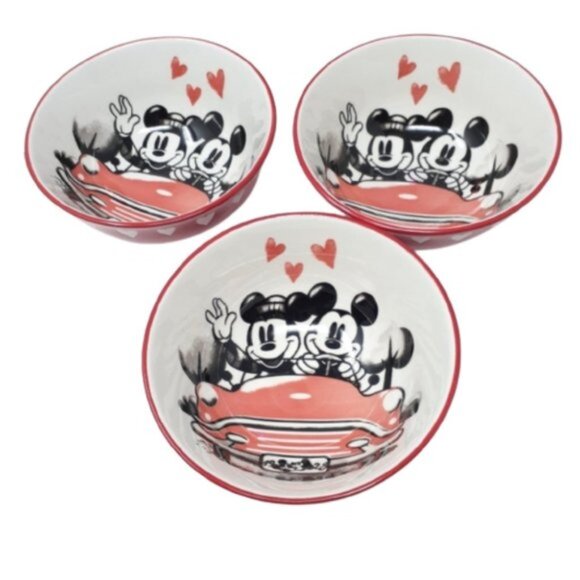 Disney Other - Mickey & Minnie Disney Ceramic 3-Piece Bowl Set | Microwave & Dishwasher Safe